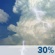 This Afternoon: A chance of showers and thunderstorms before 4pm, then a slight chance of showers and thunderstorms. Partly sunny, with a high near 75. Southeast wind around 5 mph. Chance of precipitation is 30%. New rainfall amounts less than a tenth of an inch possible. This Afternoon: Chance Showers And Thunderstorms